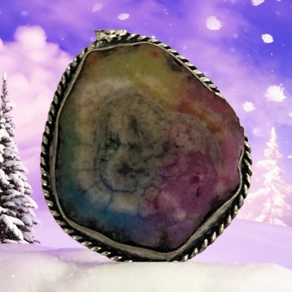 Solar Quartz Druzy With White Cord, A solar quartz druzy is a dyed slice of a st - Picture 2 of 3
